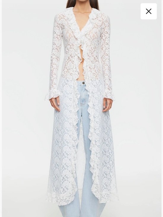 Lioness Tops - Lioness White Lace Ruffled Maxi Duster